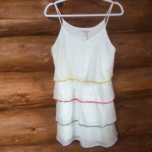 Andree by Unit White with Colorful Pom Pom Accents Boho Tiered Dress Size Large